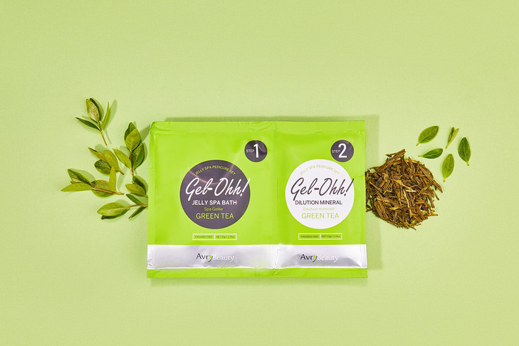 AVRYBEAUTY GelOhh Jelly Spa Bath 3 pack Green Tea Infused Green Tea Scented Pedicure Salon Services Jelly Pedicure Pedi