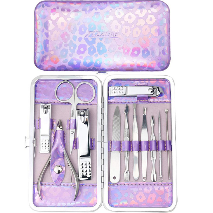 ZIZZON Nail Clippers Kit Manicure Pedicure Set with Holographic CasePurple