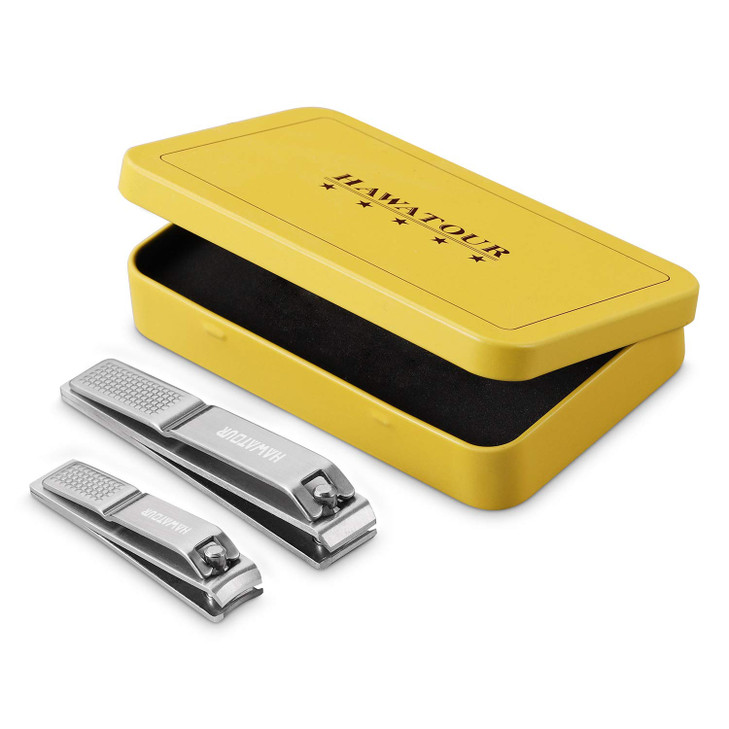 HAWATOUR Nail Clippers Set Ultra Sharp Sturdy Fingernail and Toenail Clipper Cutters with Visibly Tin Case Silver