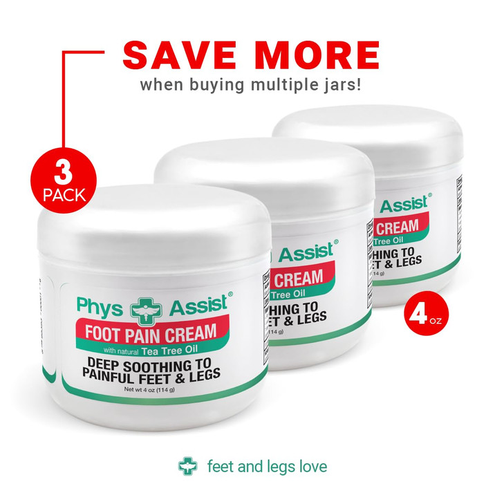 PhysAssist Soothing Foot Cream to Feet and Legs Three 4 oz jars Soothing to feet and Legs