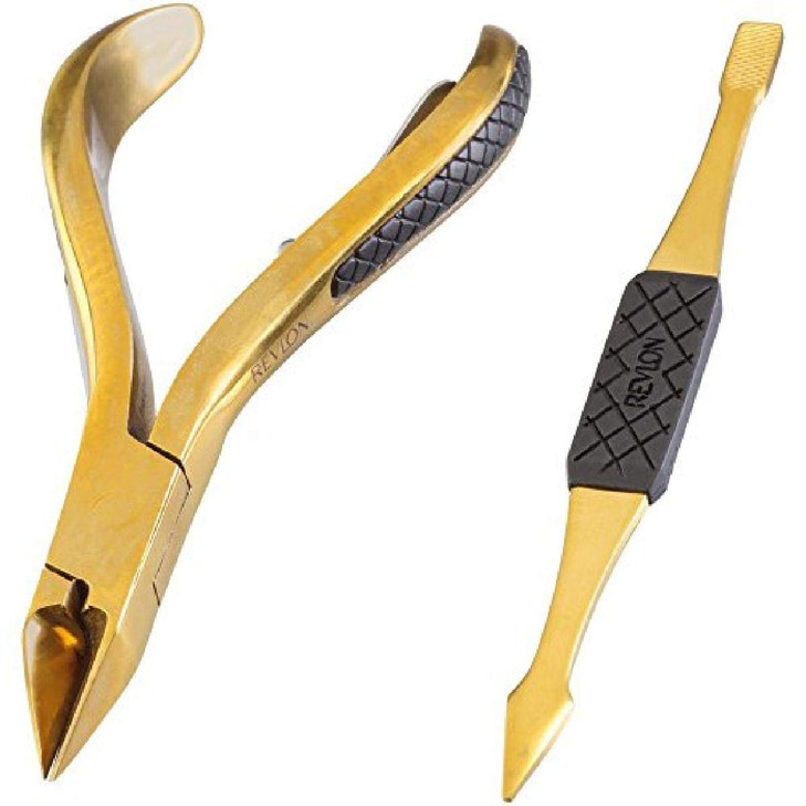 Revlon Gold Series Ingrown Away Set includes Toenail Nipper and Dual Ended Toenail Tool Titanium Coated for Maximum Dura