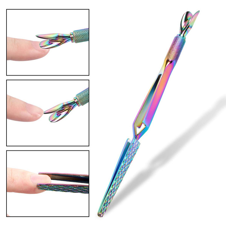 Colorful Stainless Steel Nail Art Tools Pinching Cuticle Pusher and Cuticle Cutter Nipper Multifunction False Nail Cutte