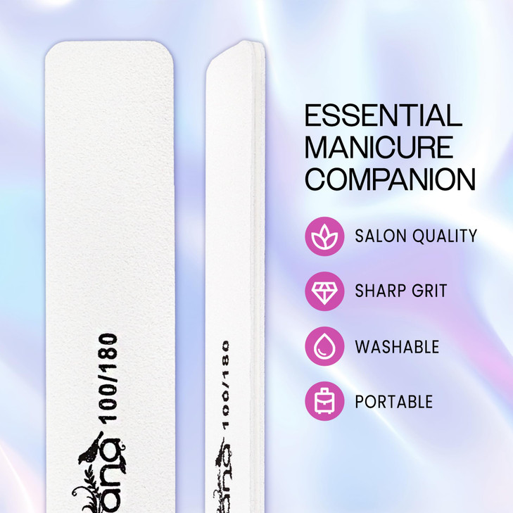 PANA Jumbo DoubleSided Emery Nail File for Manicure Pedicure Natural and Acrylic Nails White Grit 100180 50 Piece Pack