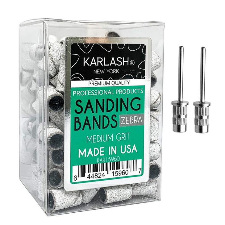 Karlash Professional Nail Sanding Bands Zebra Medium Grit File Free 2 Mandrel 1 Pack