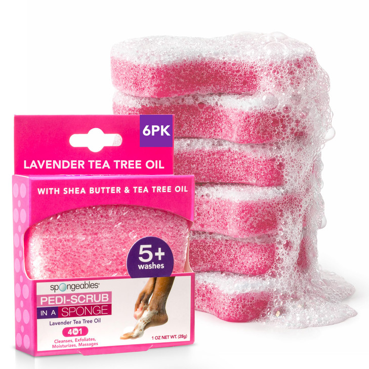 Spongables Pedi Scrub Foot Exfoliating 5 Wash Travel Sponge Lavender 6 Count