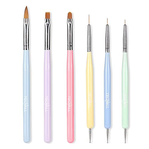 TEOYALL Nail Art Brushes Nail Design Painting Brushes Builder Gel Brush Nail Dotting Tools Nail Fine Liner Brushes