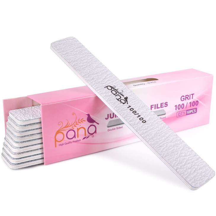 10pcs PANA Jumbo DoubleSided Emery Nail File for Manicure Pedicure Natural and Acrylic Nails Zebra Grit 100100