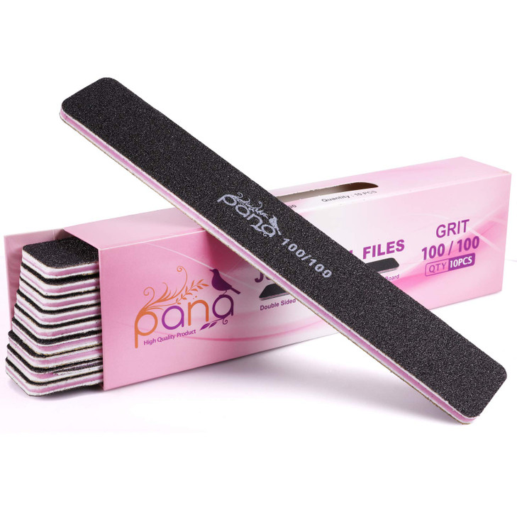 10pcs PANA Jumbo DoubleSided Emery Nail File for Manicure Pedicure Natural and Acrylic Nails Black Grit 100100
