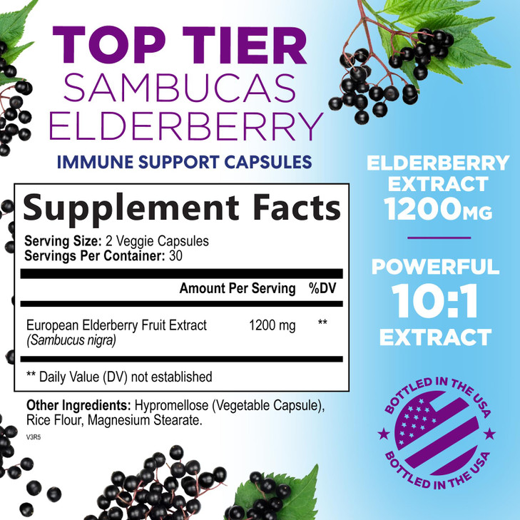 Elderberry Capsules 1200mg - Sambucus Immune Support for Adults with Concentrated Sambucus Black Elderberry Extract - Antioxidant Vitamin Vegan Suppl online at globaldelivered