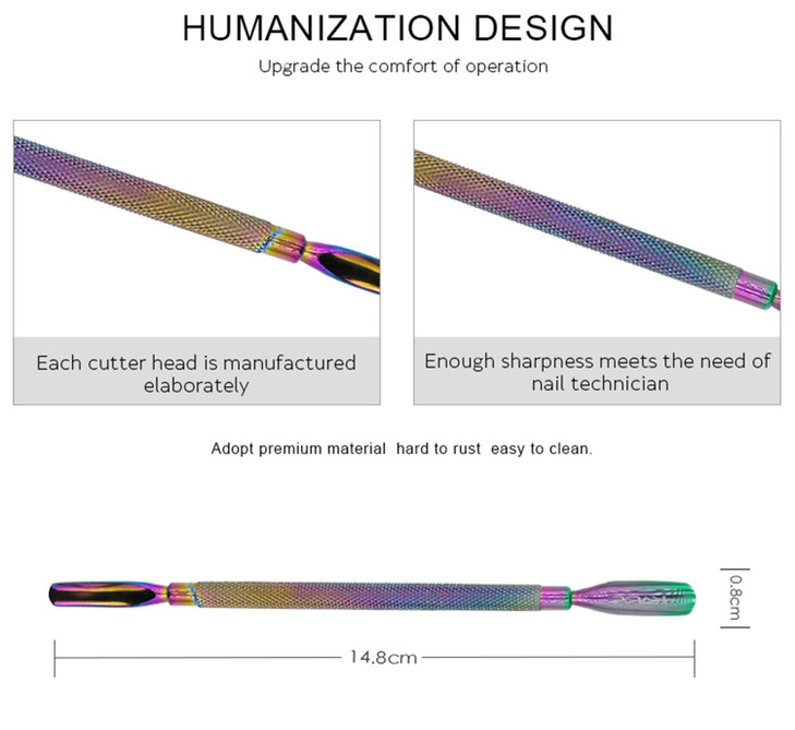 Rainbow Stainless Steel Nail Cuticle Pusher Double Ended Cuticle Remover Cleaner Manicure Pedicure Tool