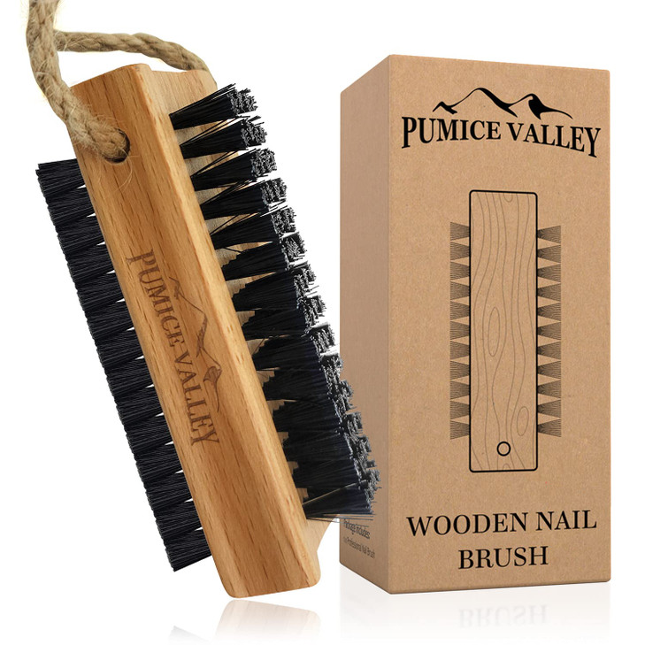 Wooden Cleaning Finger Nail Brush with Nylon Charcoal Bristles Hanging Rope DoubleSided Fingernail Brush for Scrubbing F