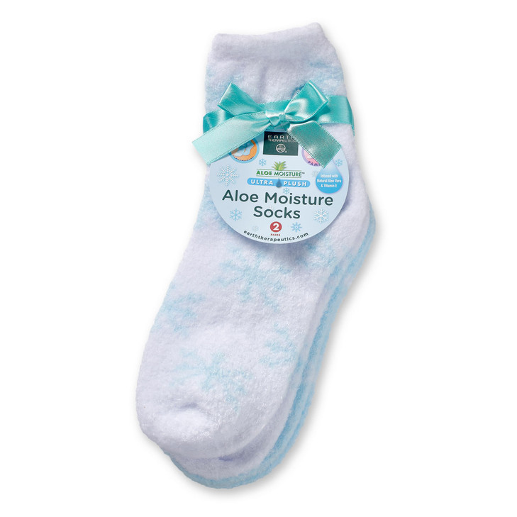 Earth Therapeutics TheraSoft AloeVitamin E Moisturizing Socks Baby BlueSnowflakes 2 Pairs