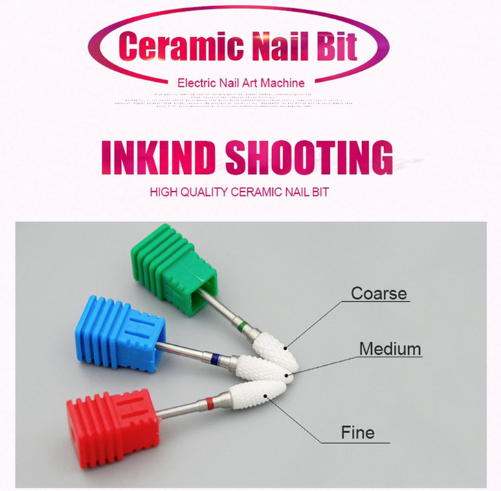 Rolabling Ceramic Nail Drill Bit Long Bullet Type 332 Shank Electric Nail File Bit for Manicure Pedicure Tool Fine