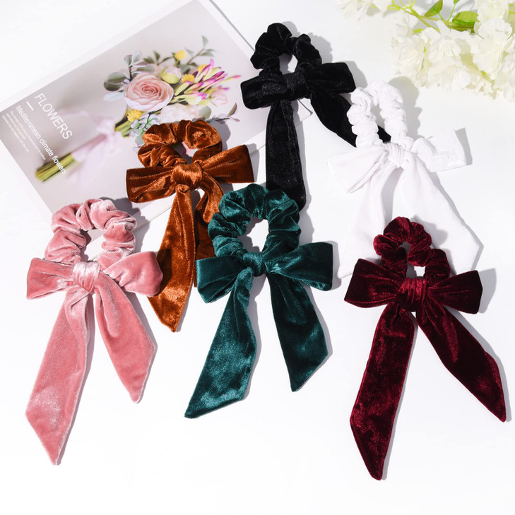 6Pcs Hair Scrunchies Bowknot Velvet Elastics Hair Bands Scrunchy Hair Rope Ties Hair Bow Ponytail Holder Accessories for Women Girls online at globaldelivered
