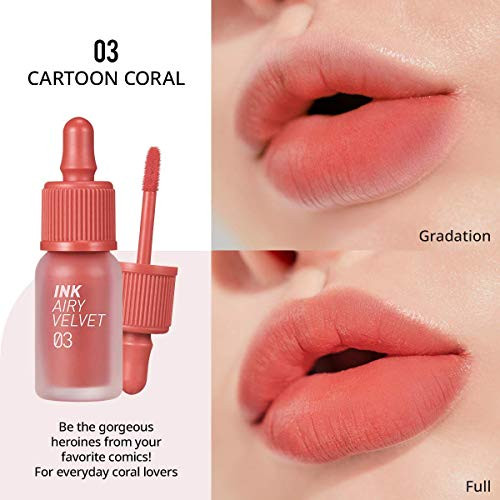Peripera Ink Airy Velvet Lip Tint | High-Pigmentation, Lightweight, Soft, Moisturizing, Not Animal Tested | Cartoon Coral (#03), 0.14 fl oz online at globaldelivered