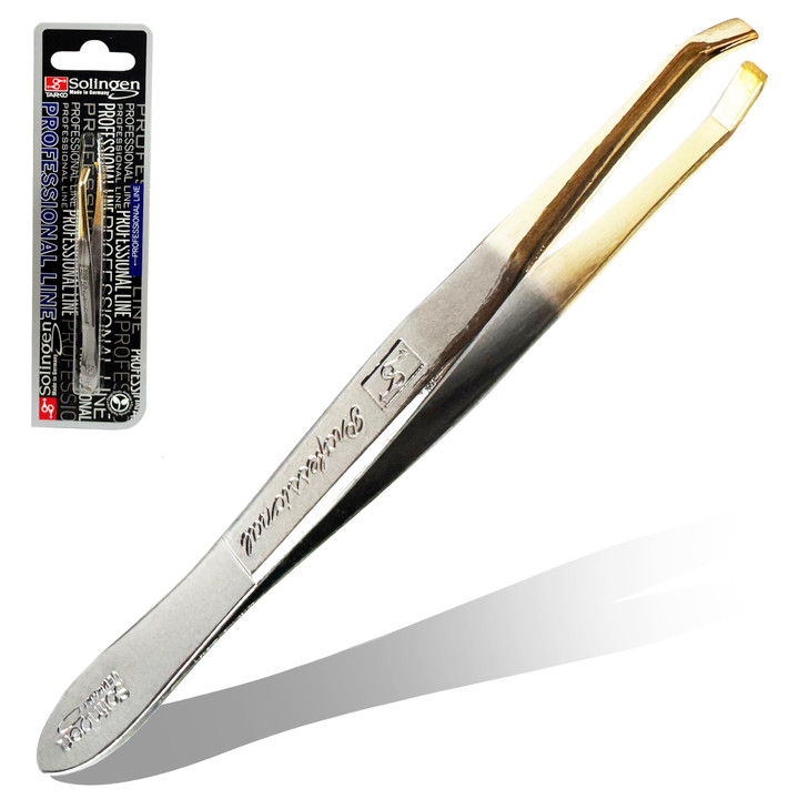 Solingen Tweezers for Eyebrows Slanted Tip Professional Stainless Steel Slanted Tip Tweezers Best Shaped for Eyebrows Ex