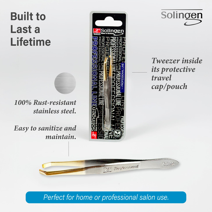 Solingen Tweezers for Eyebrows Slanted Tip Professional Stainless Steel Slanted Tip Tweezers Best Shaped for Eyebrows Ex