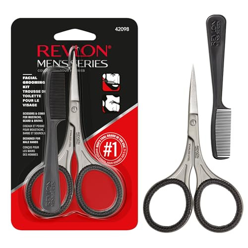 Revlon Mens Beard Grooming Kit Mustache Trimming Scissors and Facial Hair Comb Travel Essentials Stainless Steel Blade 1