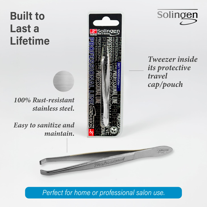 Solingen Stainless Steel Professional Slanted Tweezers Best for Eyebrows Extensions Facial Hair Made in Germany