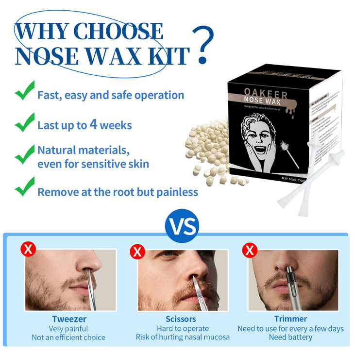 Oakeer Nose Hair Remover Kit with 30 Wax Sticks for Men and Women 100g Nose Wax for AtHome Hair Removal