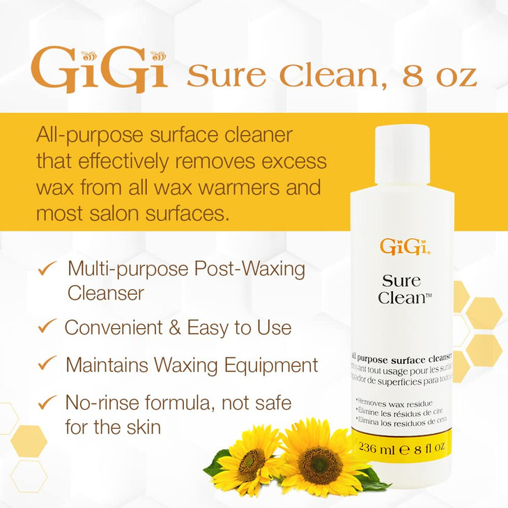GIGI Sure Clean Wax Remover AllPurpose Surface Cleaner for Wax Residue Removal 8 fl oz