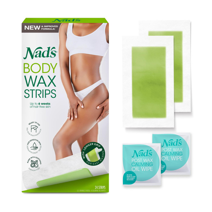 Nads Body Wax Strips Hair Removal For Women At Home plus 4 Calming Oil Wipes 24 Count