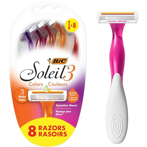 BIC Soleil 3 Colors Womens Disposable 3 Blade Razors Colorful Handles and Moisture Strip 10Pack