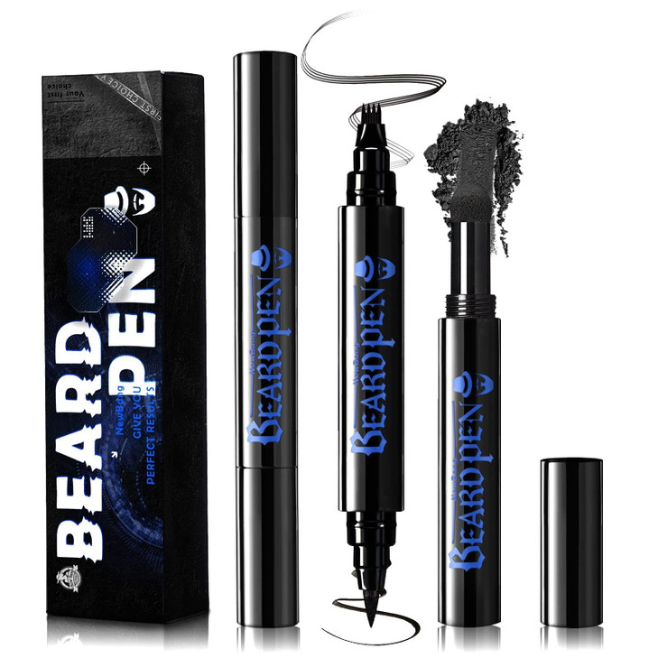 NewBang Beard Pencil Kit Waterproof and LongLasting 4 Tip Pen for Natural Looking Beard Moustache Eyebrows Black 2PCS