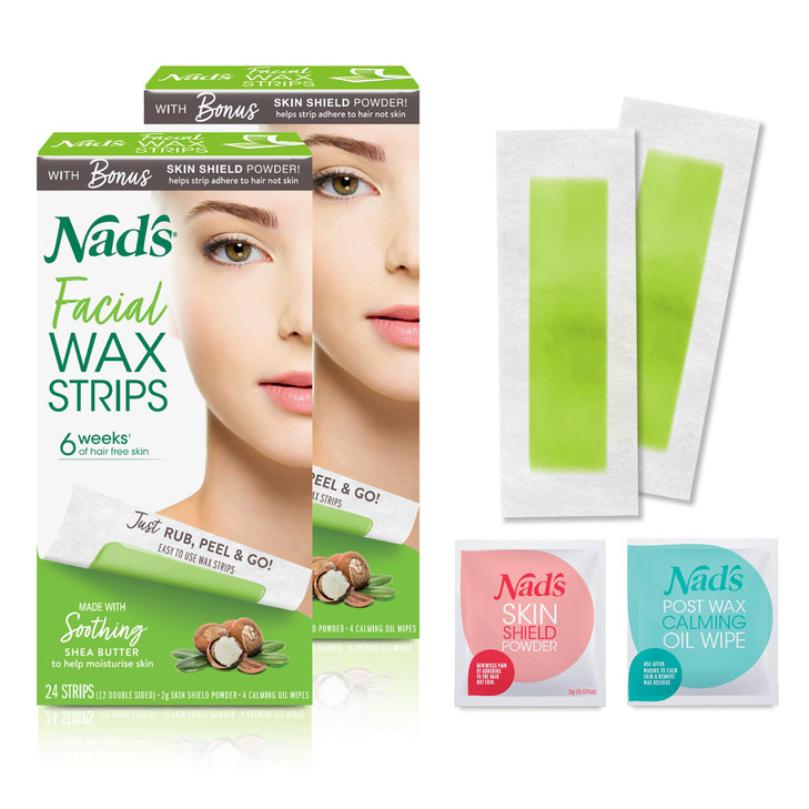 Nads Facial Wax Strips Fragrance free 48 Count Pack of 2