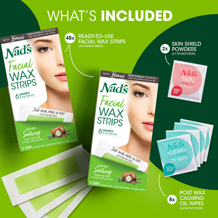 Nads Facial Wax Strips Fragrance free 48 Count Pack of 2
