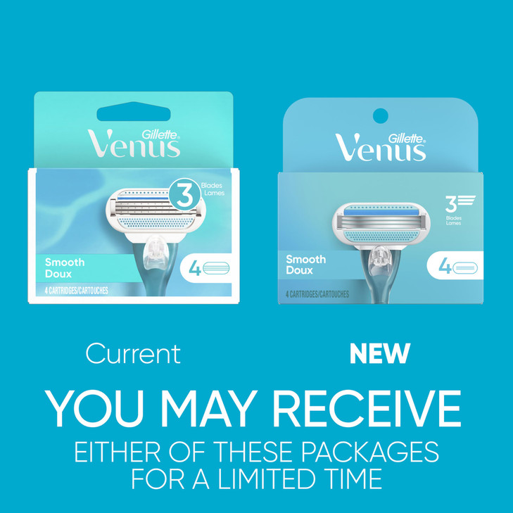 Gillette Venus Womens Original 3 Blade Razor Refills 4 Count Packaging May Vary