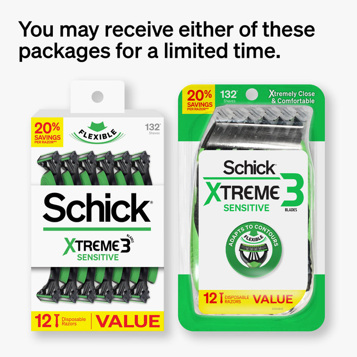 Schick Xtreme 3 Original Sensitive Disposable Razors for Men Disposable Mens Razors for Shaving Sensitive Skin 12ct