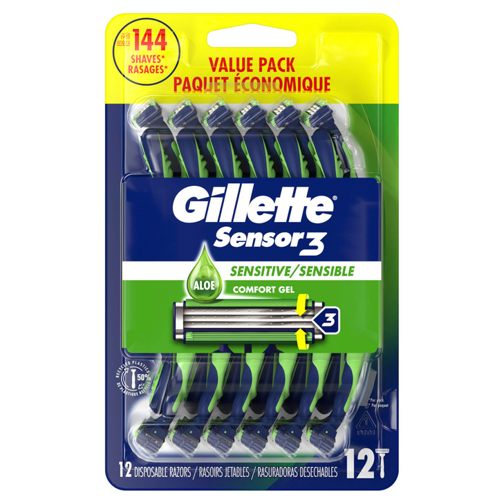 Gillette Sensor3 Sensitive Mens Disposable Razor 12 Razors