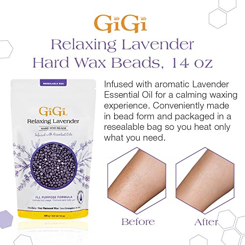 GiGi Hard Wax Beads for Hair Removal Relaxing Lavender Waxing Beads for Face Body and Sensitive Areas 14 oz