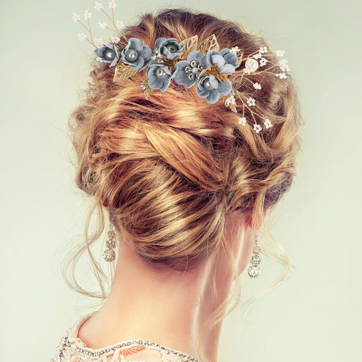 NUOBESTY 4Pcs Blue Wedding Hair Accessories for Brides, Bridal Hair Comb & Pins Set, Floral Pearl Headpiece, Rhinestone Side Clip Pieces for Women Br online at globaldelivered