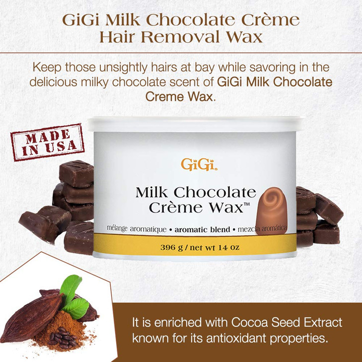 GiGi Milk Chocolate Crme Hair Removal Wax Soft Wax for Coarse Hair with Cocoa Seed Extract Waxing Formula for Face Body