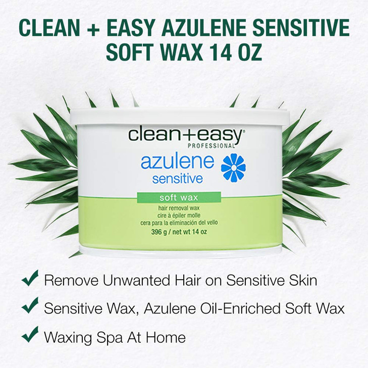 Clean Easy Azulene Sensitive Soft Wax Wax for Sensitive Skin Hair Removal Gentle Soothing Formula for Face Body 14 oz