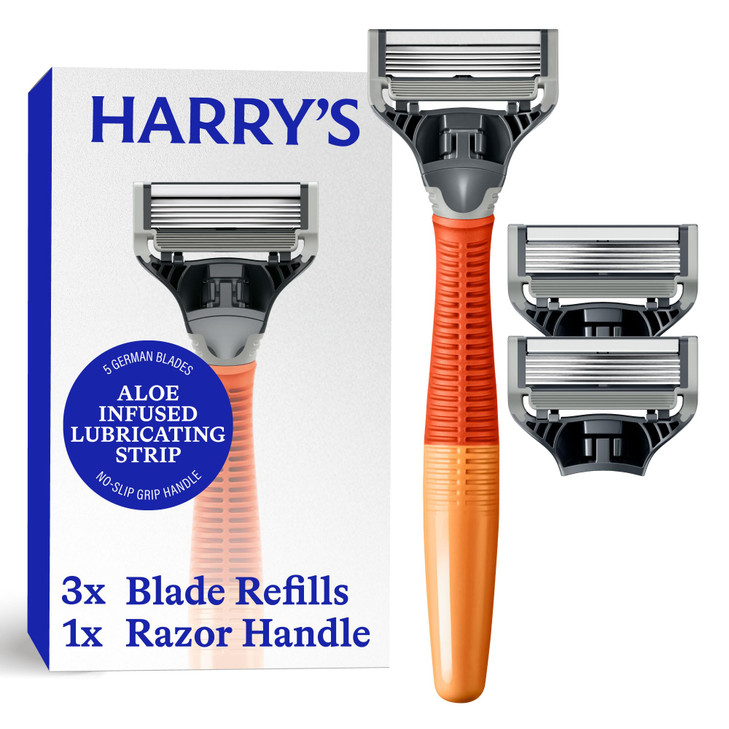 Harrys Original Shaving Kit for Men Razor Handle and 3 Razor Blade Refill Cartridges German Engineered Ember