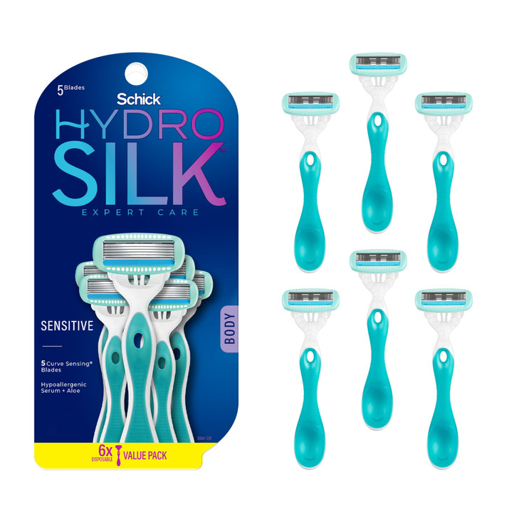 Schick Hydro Silk Sensitive Womens Disposable Razors 6ct 5Blade Disposable Razors for Women Sensitive Skin Travel Razor