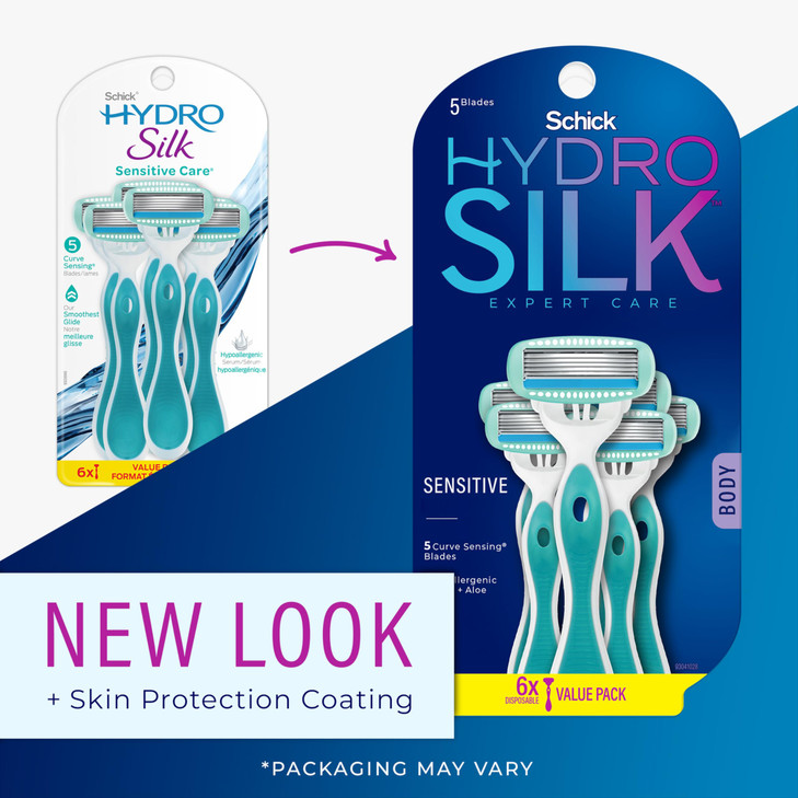 Schick Hydro Silk Sensitive Womens Disposable Razors 6ct 5Blade Disposable Razors for Women Sensitive Skin Travel Razor