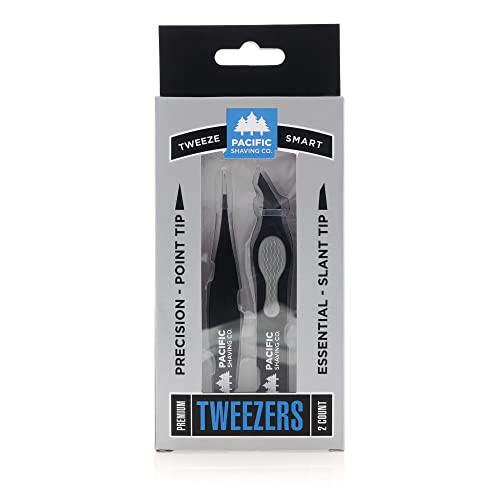 Pacific Shaving Company Premium Tweezers Set A ShavingGrooming MustHave 1x Essential Slant Tip 1x Precision Point Tip 1