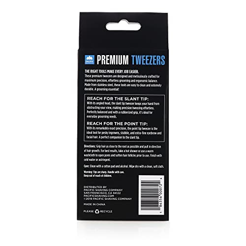 Pacific Shaving Company Premium Tweezers Set A ShavingGrooming MustHave 1x Essential Slant Tip 1x Precision Point Tip 1