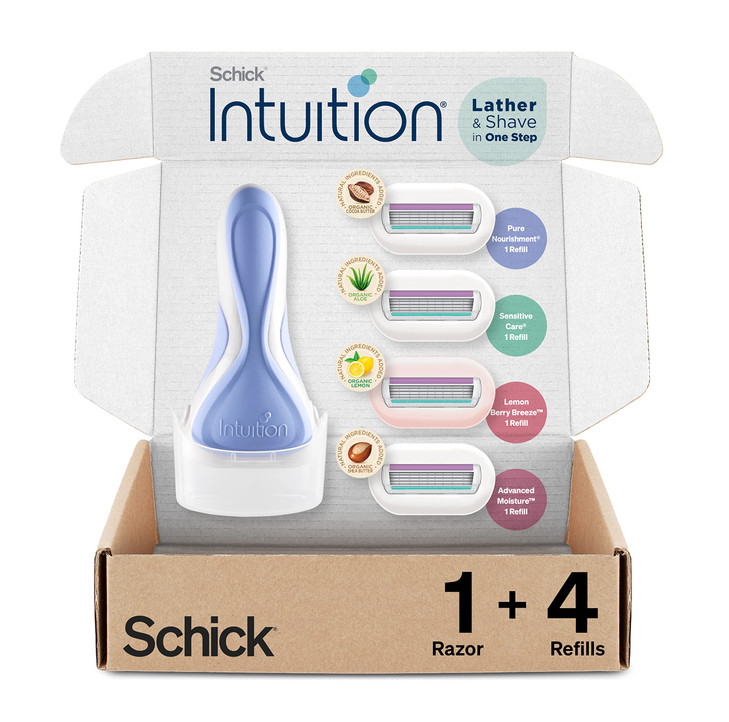 Schick Intuition Razors Variety Pack 1 Razor Handle 4 Blades Refill Shaving Kit for Beginners Gift Set and Razor Starter