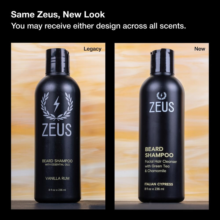 ZEUS Beard Shampoo Cleansing Moisturizing with Green Tea Natural Ingredients to Soften 8 oz Made in USA Vanilla Rum