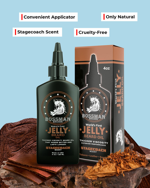 Bossman Jelly Beard Oil for Men 4 oz Stagecoach Scent Softens Moisturizes Conditions with Natural Ingredients