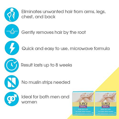 SurgiWax Microwave Hair Removal Hard Wax for Body 4Ounce Boxes Pack of 2