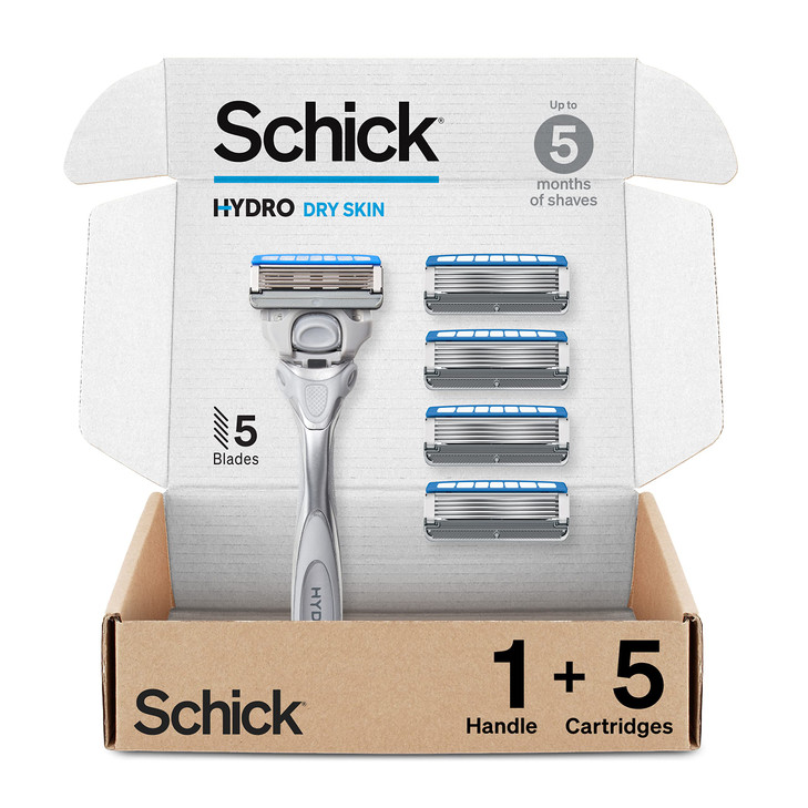 Schick Hydro Dry Skin Razor 1 Handle with 5 Refills 5 Blade Mens Razor