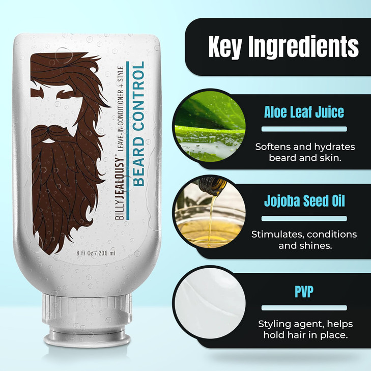 Billy Jealousy Original Beard Control Leave In Beard Conditioner for Men with Aloe Leaf Juice and Jojoba Seed Oil Soften