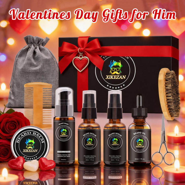 XIKEZAN Beard Kit for Men Grooming Care Set w2 Pack Beard Serum Wash Oil Balm Comb Brush Scissor Bag EBook Unique Birthd
