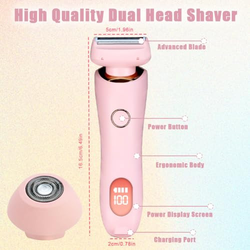 Bikini Trimmer for Women 2 in 1 Electric Shaver for Women Female Electric Razor Wet Dry for Leg Arm Underarm Bikini Area